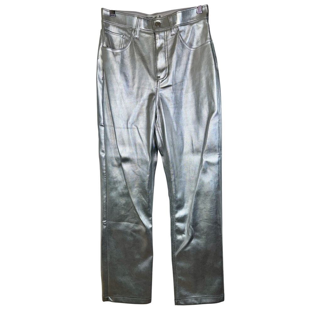 NEW Abercrombie & Fitch 90s Straight Ultra High Rise Silver Vegan Pants Sz 26 2